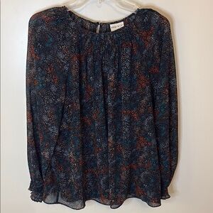 LAST CALL! Ava & Viv Black, Red and Teal Ruffled Blouse with Bishop Sleeves